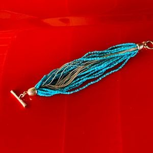Kenneth Cole Turquoise Beaded Silver Multi Strand Bracelet.  EUC. Beautiful